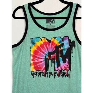 MTV Music Television Tie Dye Logo Graphic Tank Top Mint Green Heather Mens M
